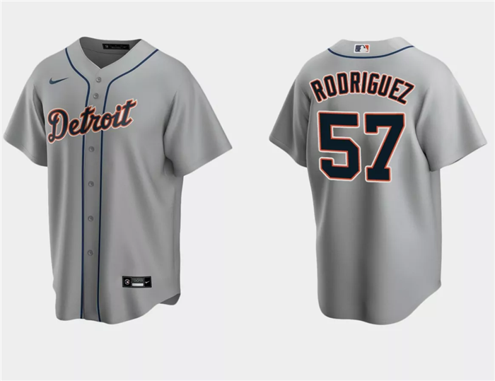 Men's Detroit Tigers #57 Eduardo Rodriguez Gray Cool Base Stitched Jersey